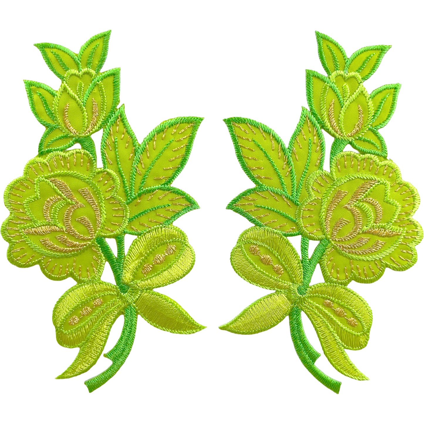 Pair of Green Flower Patches Iron Sew On Crafts Denim Jeans Flowers Patch Badge