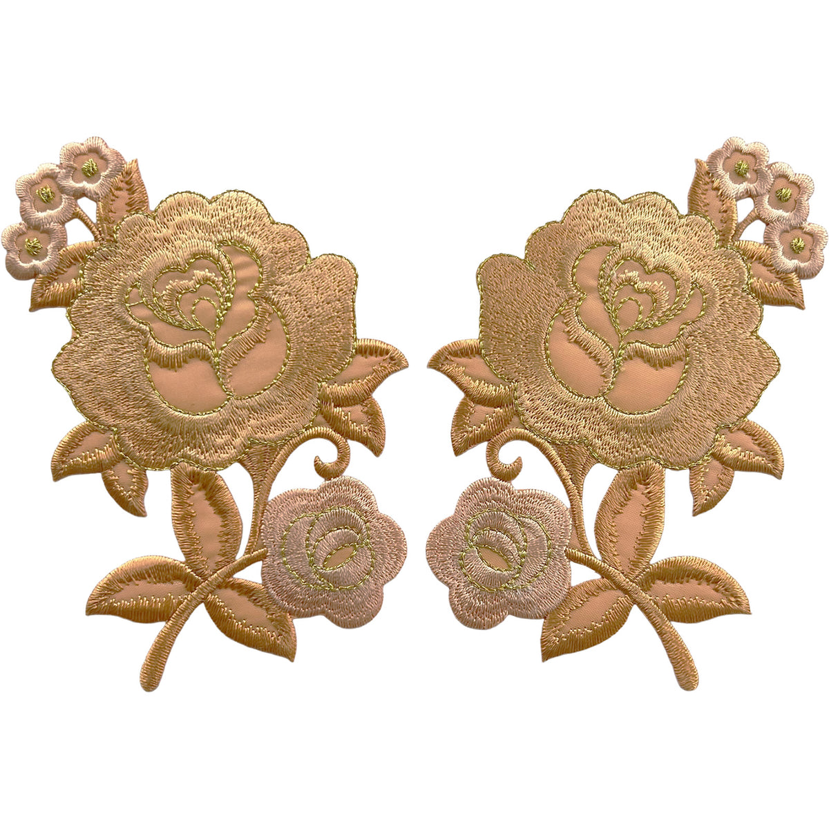 Pair of Peach Beige Flower Patches Iron Sew On Dress T Shirt Flowers Patch Badge