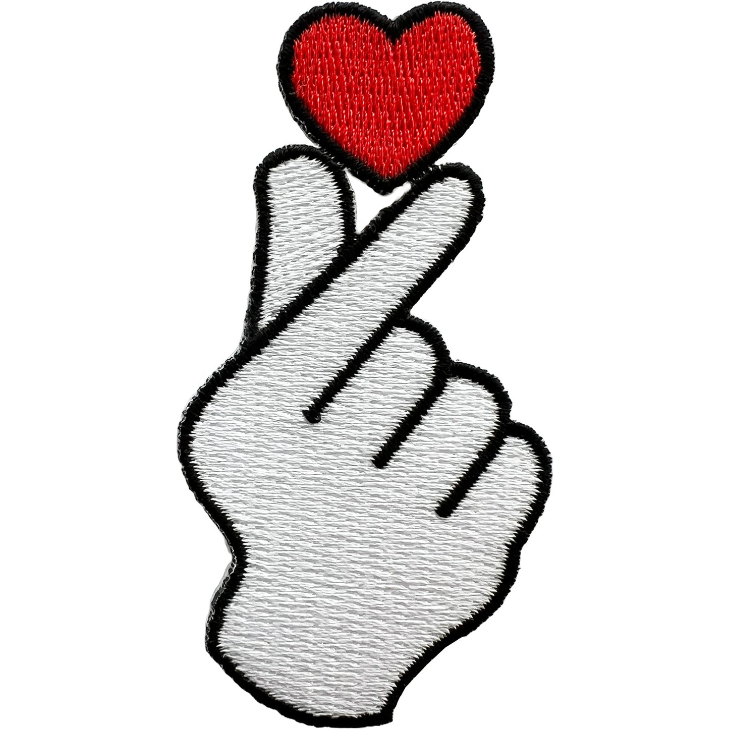 Korean Finger Heart Patch Iron Sew On T Shirt Bag Kpop Music Embroidered Badge