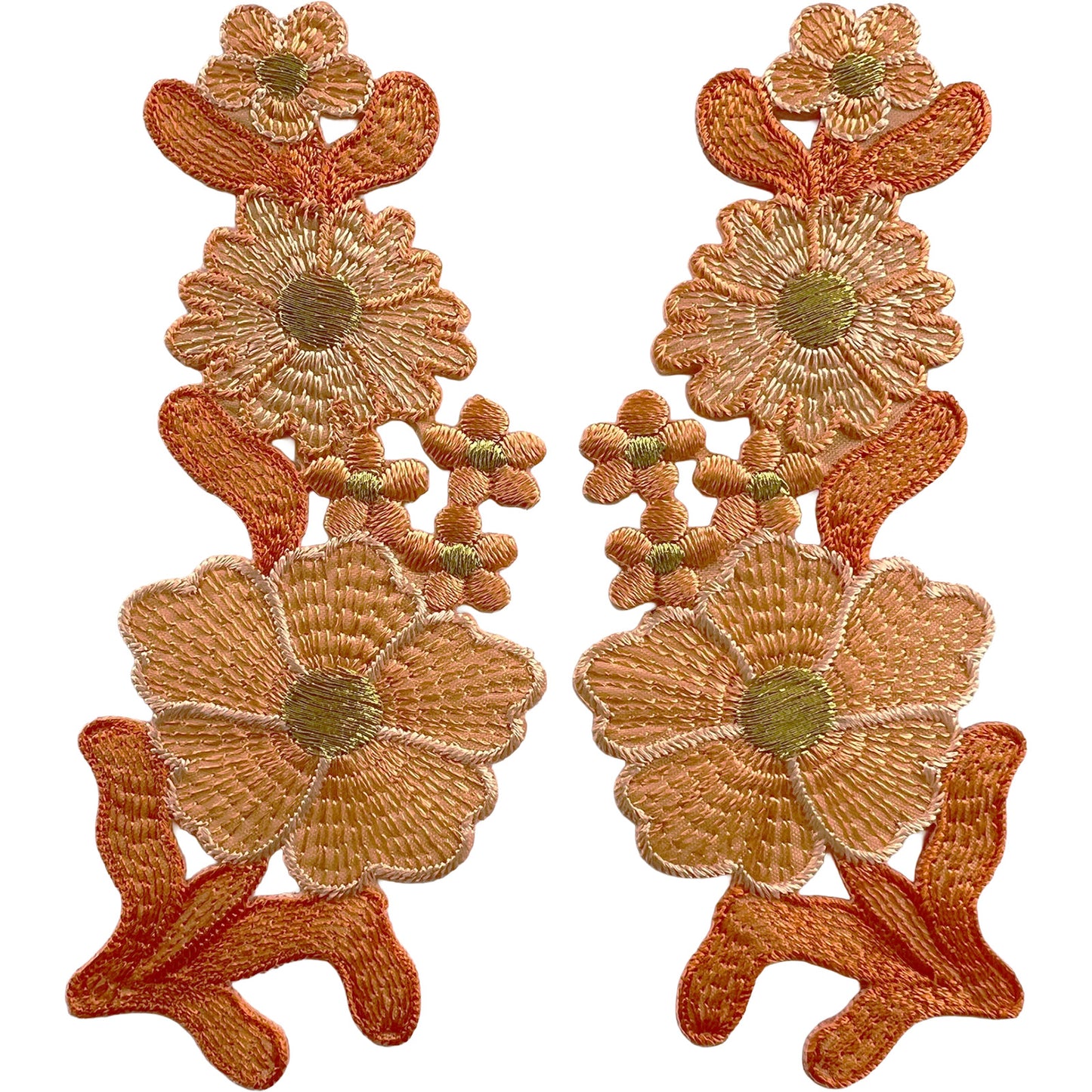 Pair of Peach Flower Patches Iron Sew On Denim Jeans Jacket Flowers Patch Badge