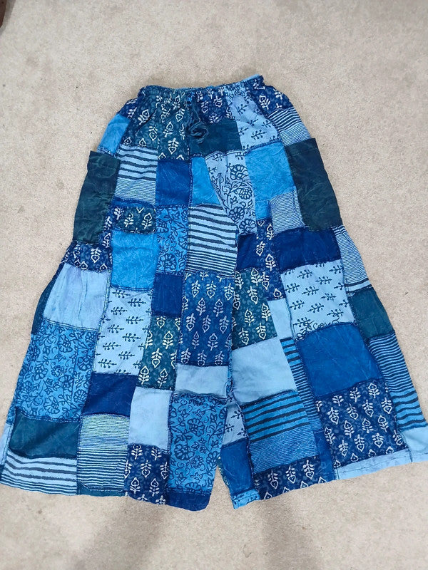 Handmade Blue Bohemian Random Floral Patchwork Hippie Harem Pants Trousers