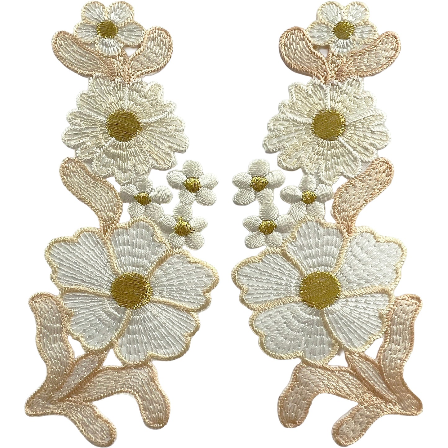 Pair of Cream Flower Patches Iron Sew On Denim Jeans Jacket Flowers Patch Badge