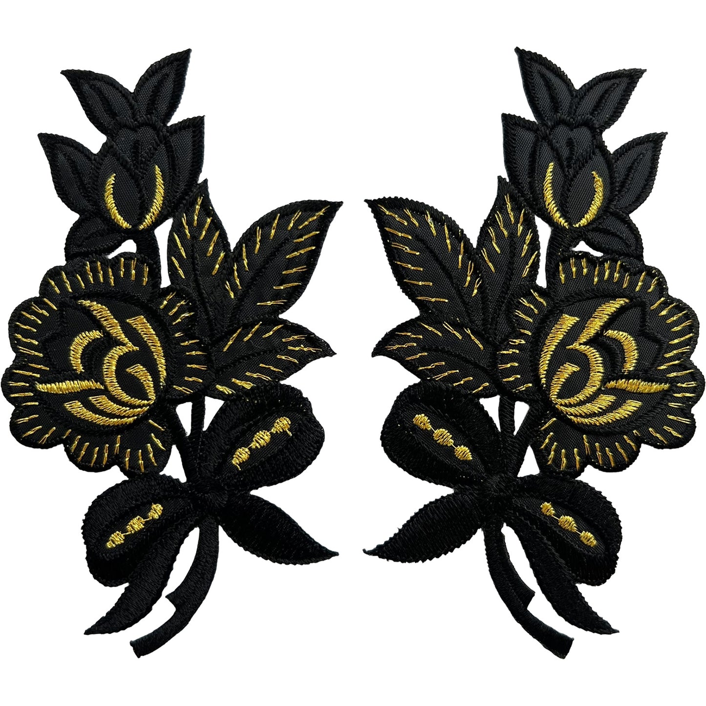 Pair of Black Flower Patches Iron Sew On Clothes Crafts Bag Flowers Patch Badge