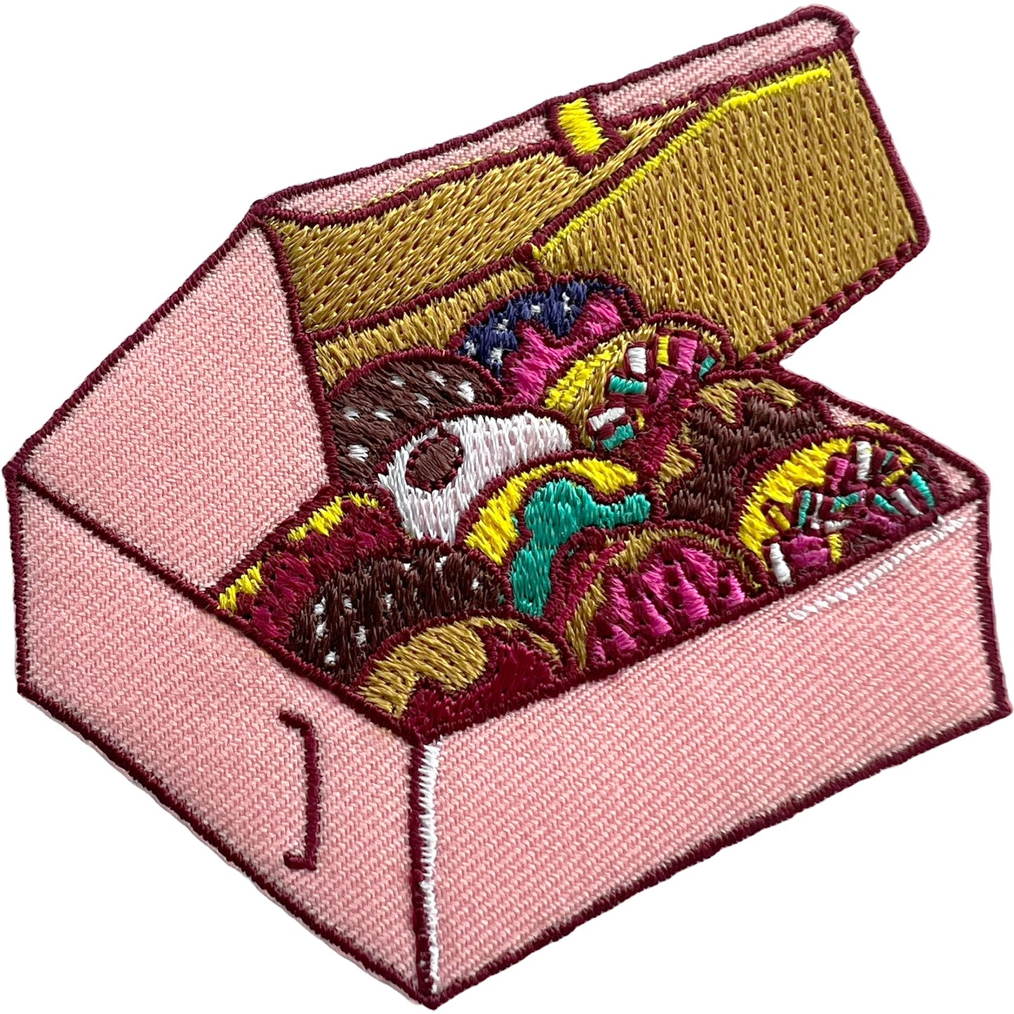 Donut Box Patch Iron Sew On T Shirt Bag Jeans Clothes Embroidered Doughnut Badge