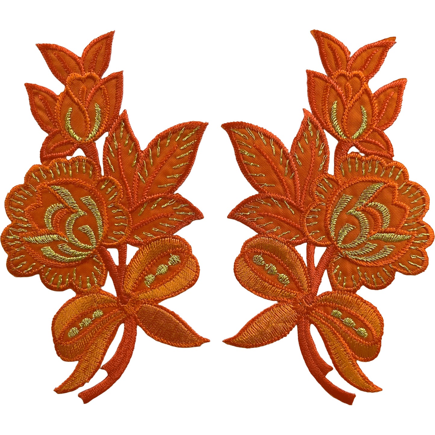 Pair of Orange Flower Patches Iron Sew On Clothes Crafts Bag Flowers Patch Badge