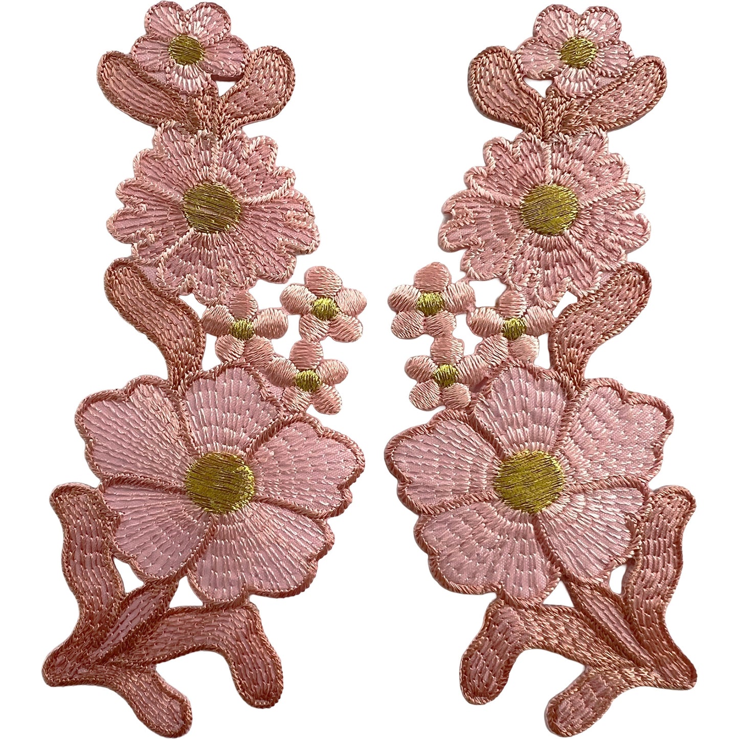 Pair of Pink Flower Patches Iron Sew On Dress Skirt Trousers Flowers Patch Badge