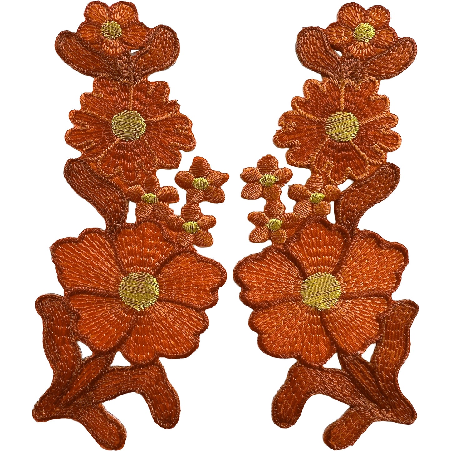 Pair of Orange Flower Patches Iron Sew On Denim Jeans Jacket Flowers Patch Badge