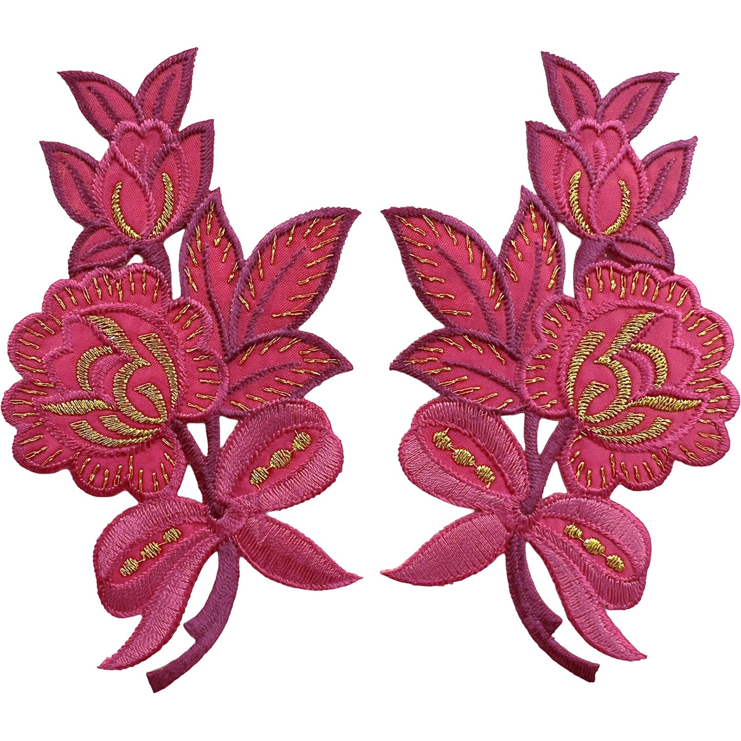 Pair of Pink Flower Patches Iron Sew On Clothes Crafts Bag Flowers Patch Badge