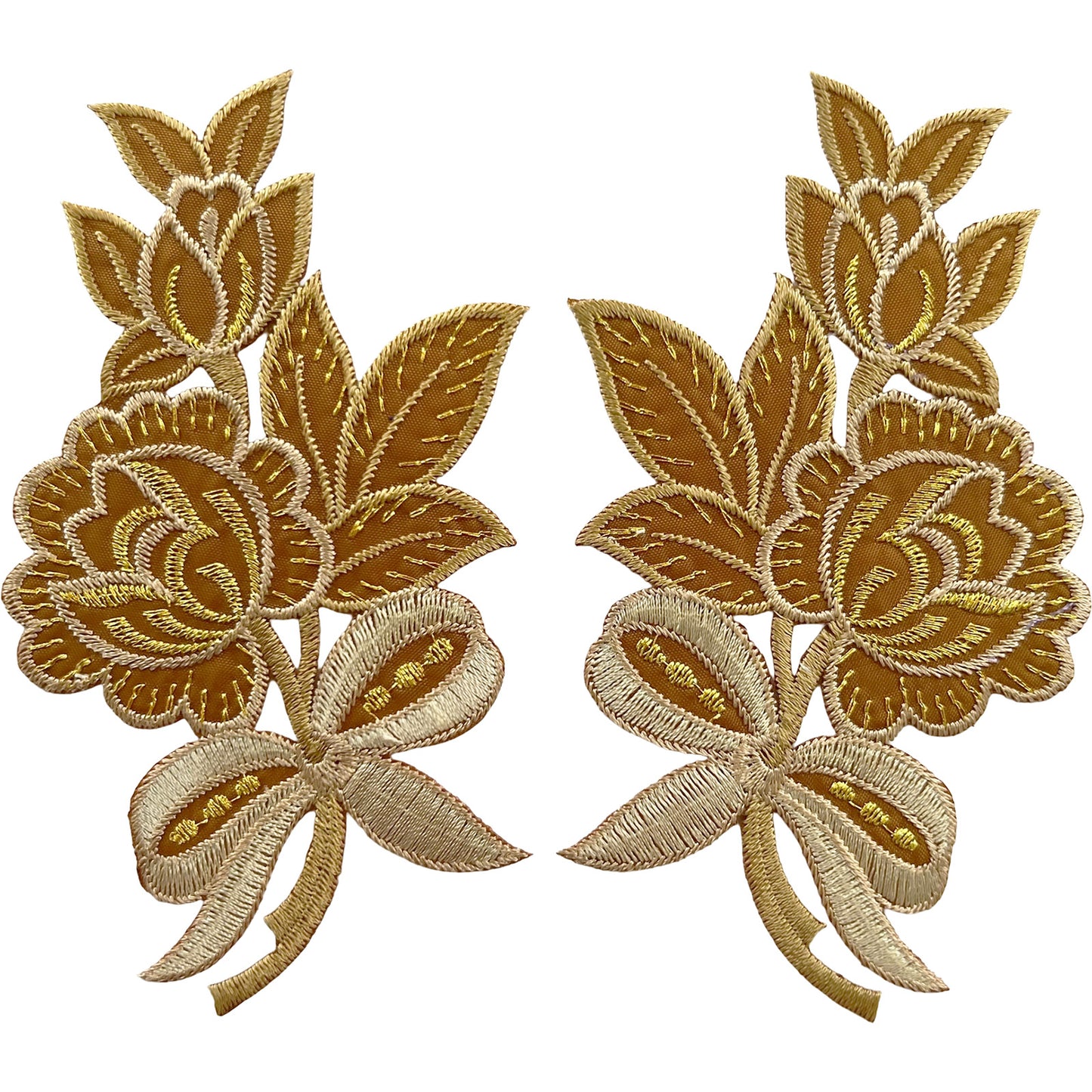Pair of Beige Brown Flower Patches Iron Sew On Clothes Bag Flowers Patch Badge