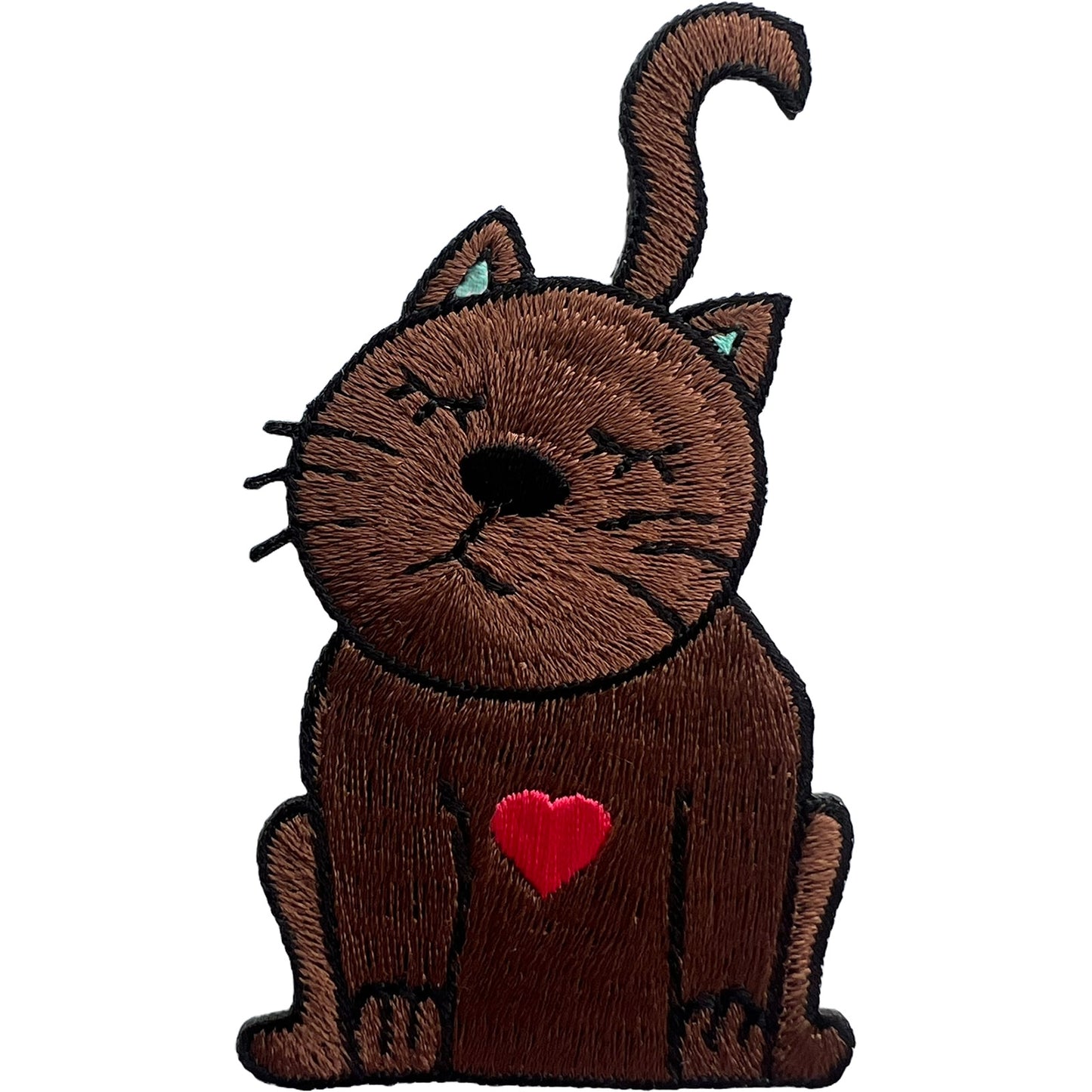 Brown Cat Red Love Heart Patch Iron Sew On Clothes Jacket Bag Embroidered Badge