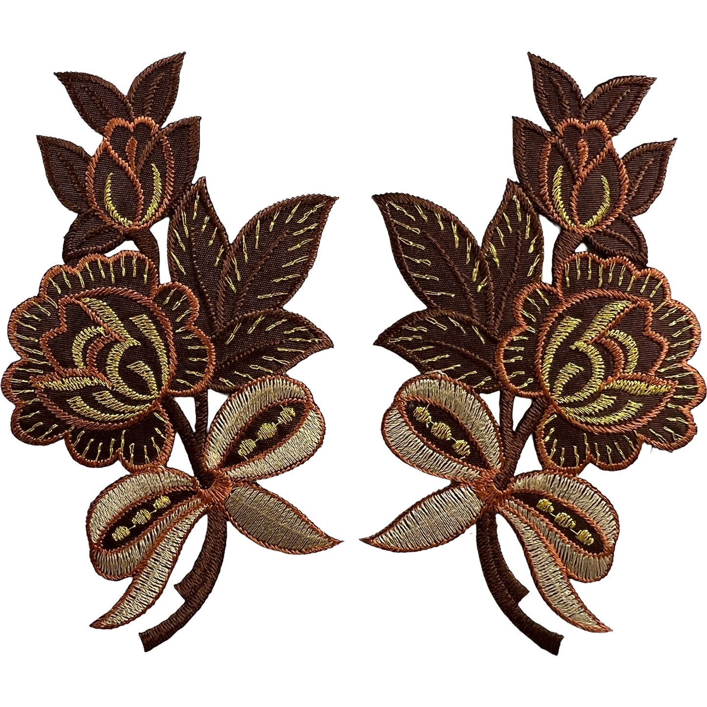 Pair of Brown Flower Patches Iron Sew On Clothes Jeans Bag Flowers Patch Badge