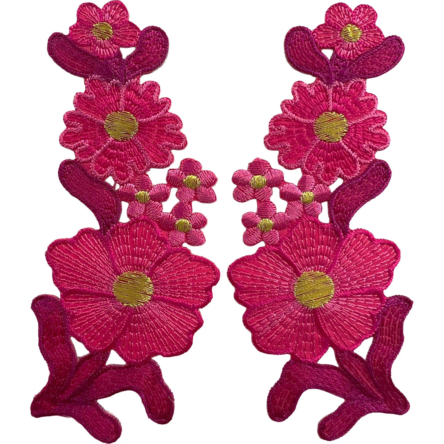 Pair of Pink Flower Patches Iron Sew On Denim Jeans Jacket Flowers Patch Badge