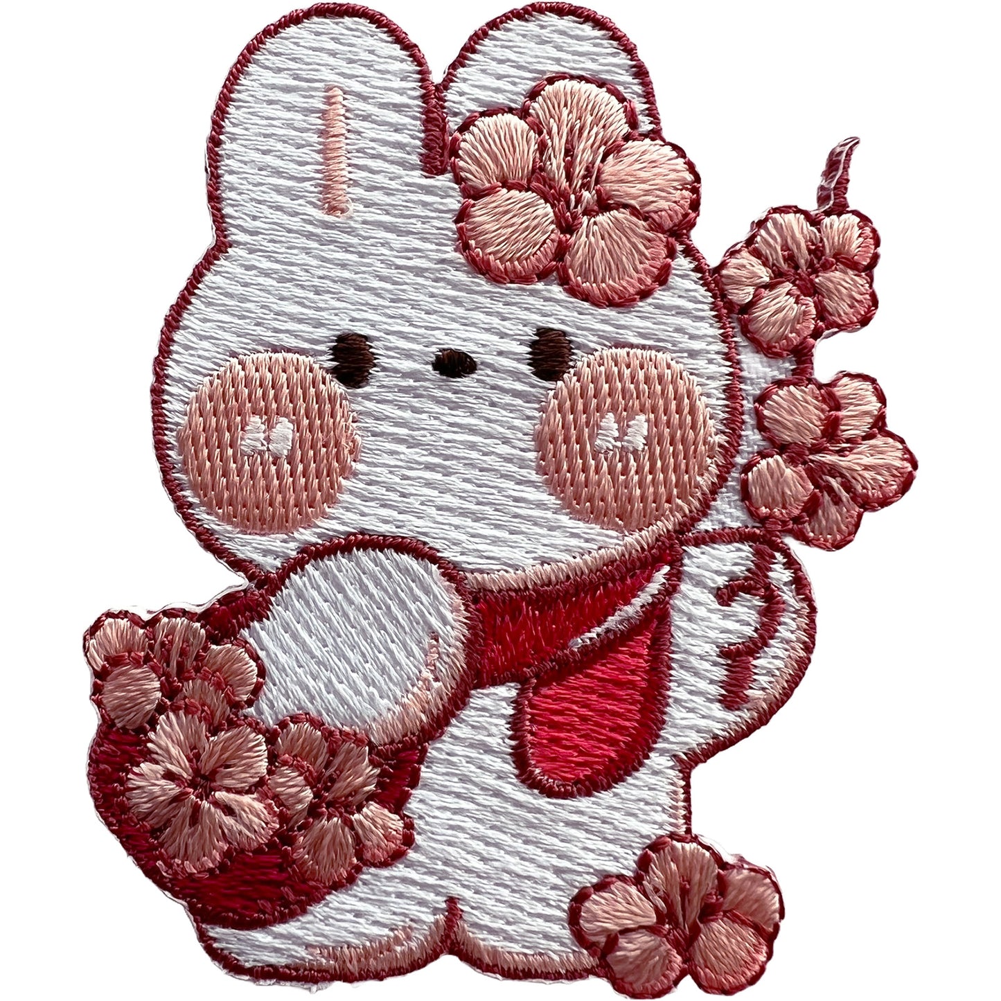 Bunny Rabbit Pink Flowers Patch Iron Sew On Clothes Bag Kawaii Embroidered Badge