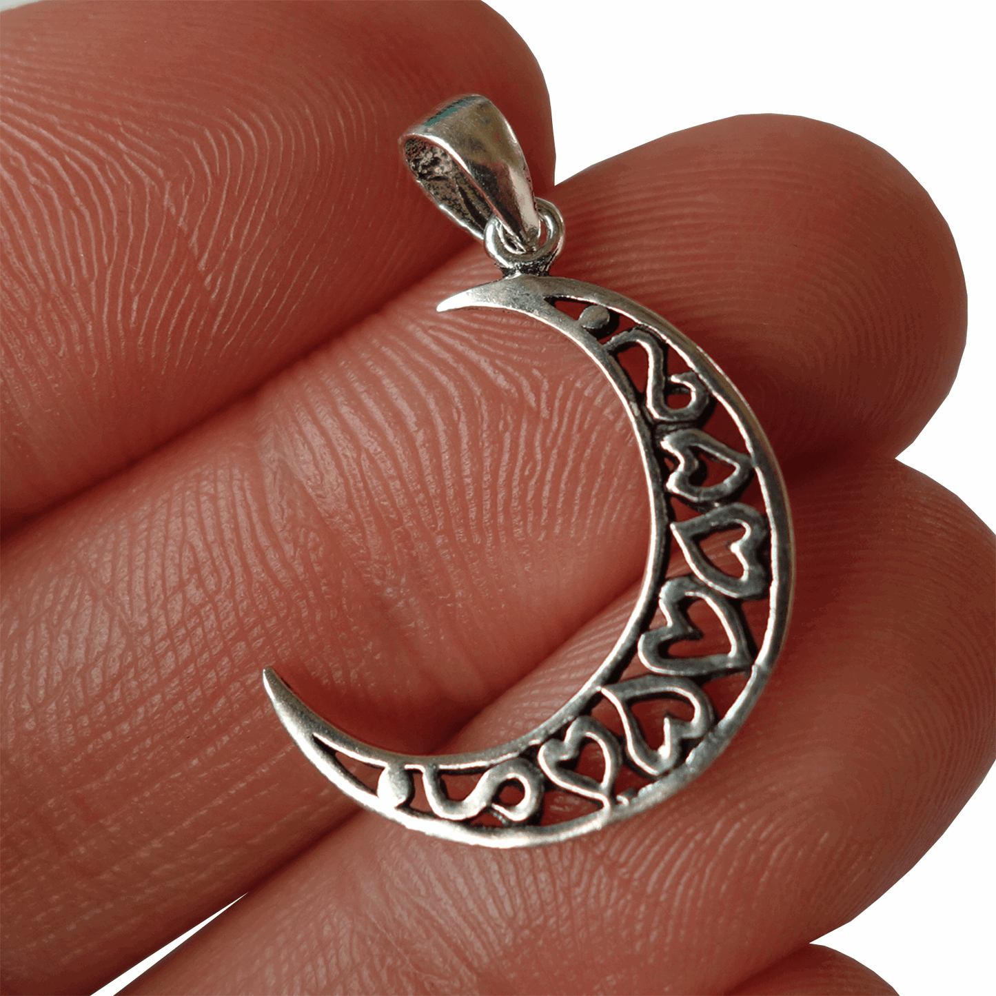 925 Sterling Silver Crescent Moon Heart Pendant Womens Ladies Girls Jewellery