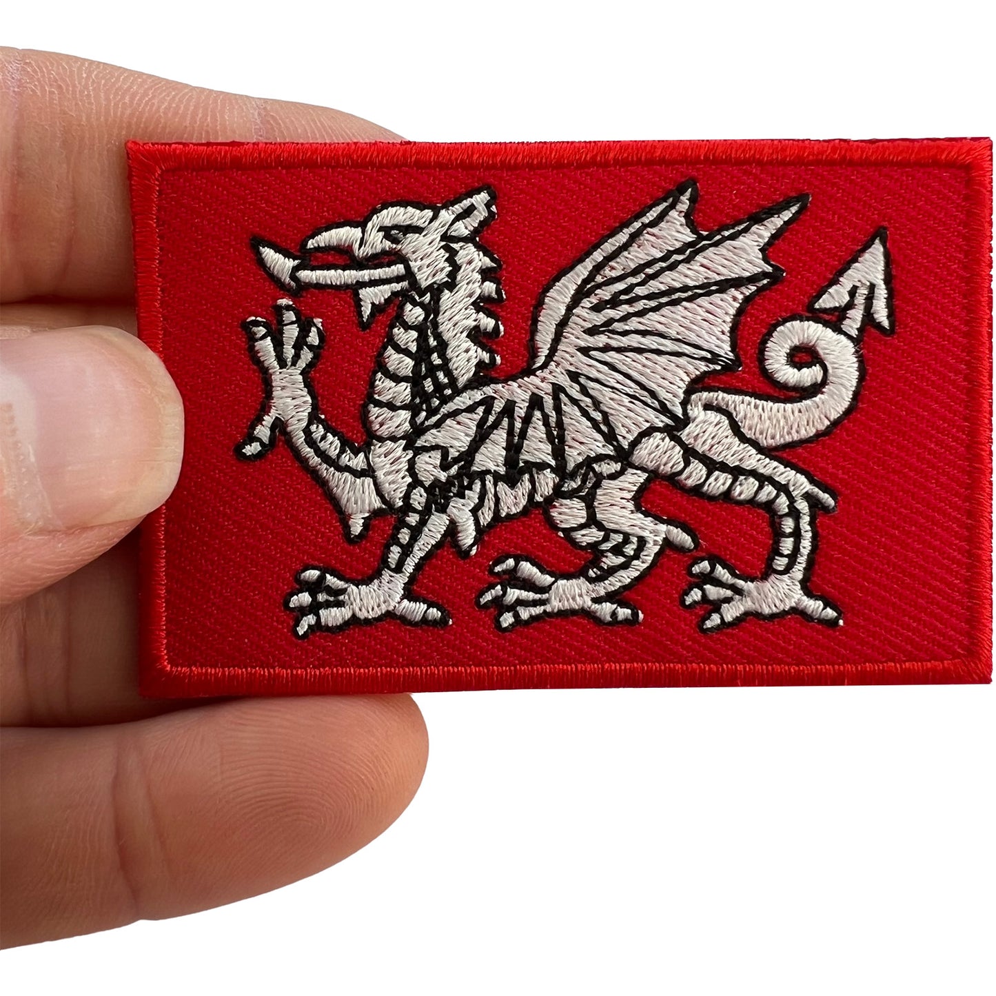 White Dragon Flag Patch Iron Sew On Welsh UK England Wales Bag Embroidered Badge