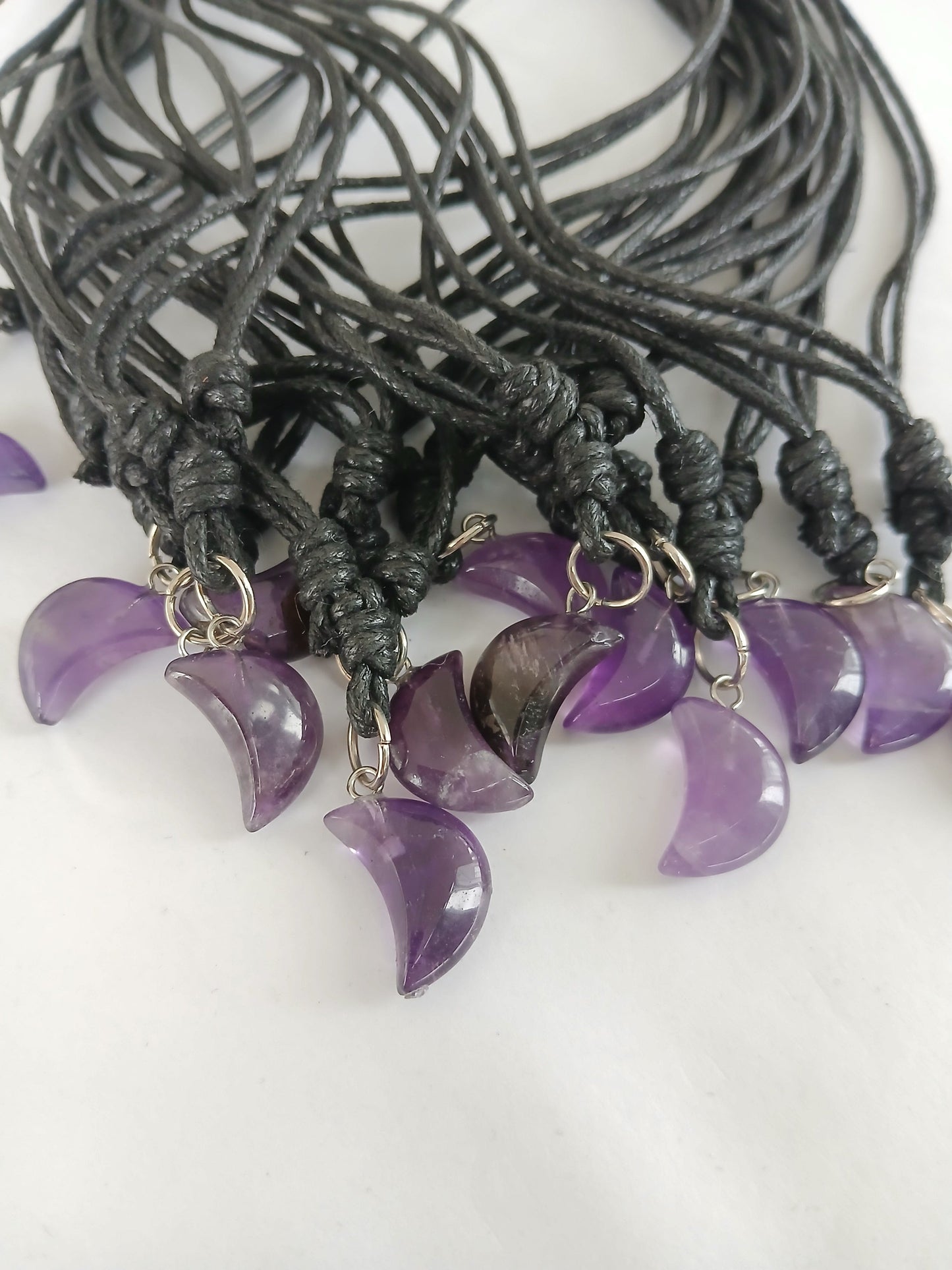 Amethyst Crescent moon crystal gemstone healing charm star pendant necklace with black cord choker jewellery for women and girls