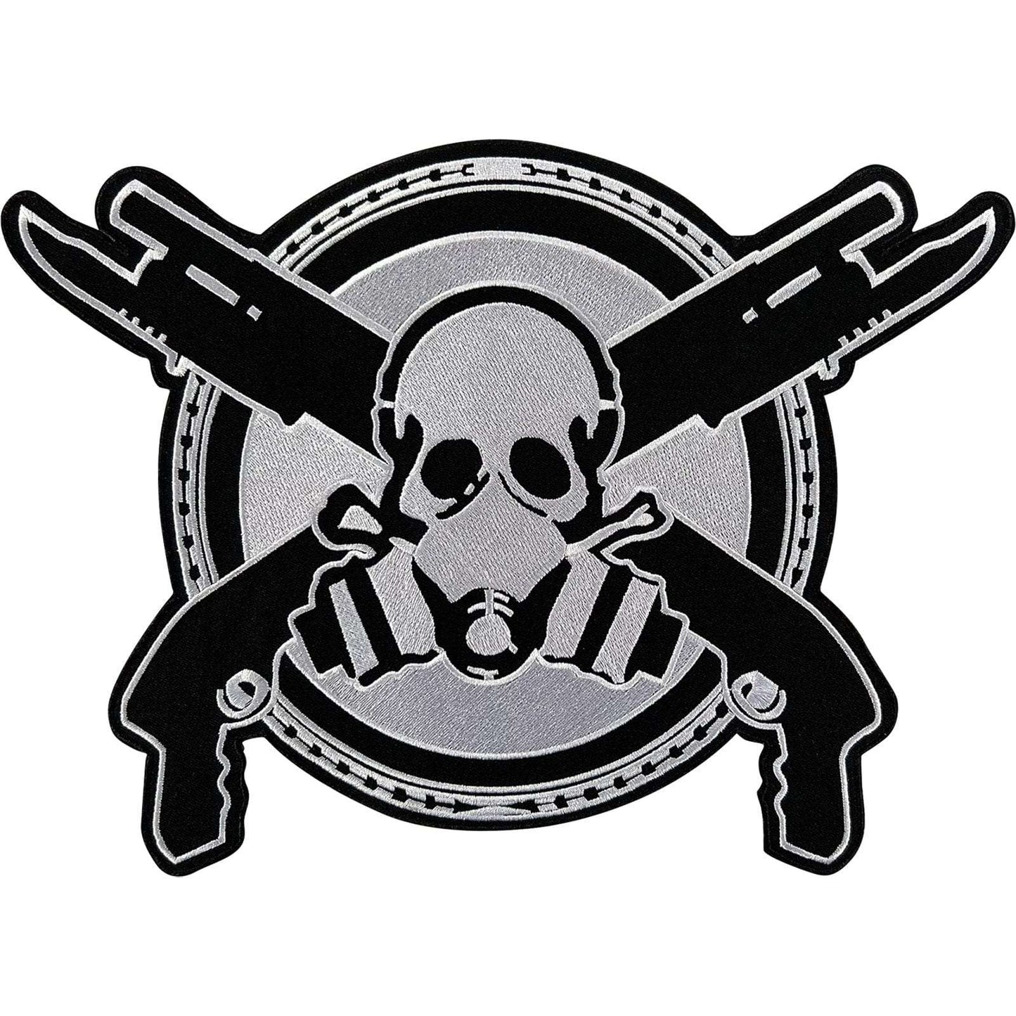 Big Iron Sew On Hoodie T Shirt Patch Large Skull Guns Gas Mask Embroidered Badge