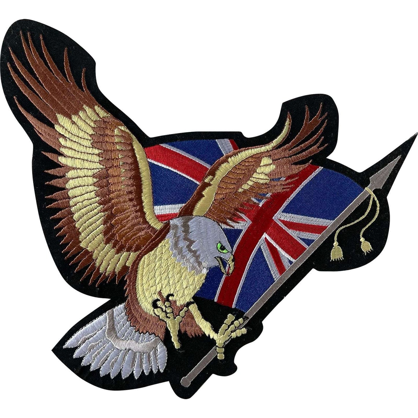 Big Large Eagle Union Jack Flag Iron On Sew On Jacket Patch UK Embroidered Badge