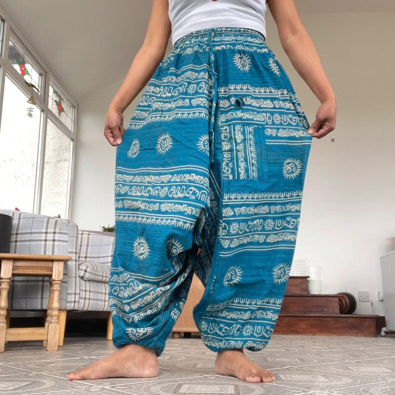 Blue Thai Harem Pants Genie Gypsy Aladdin Summer Holiday Baggy Hippy Trousers