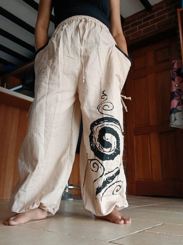 Cream Black Harem Pants Genie Baggy Wide Fit Hippie Summer Trousers Fit S M L XL