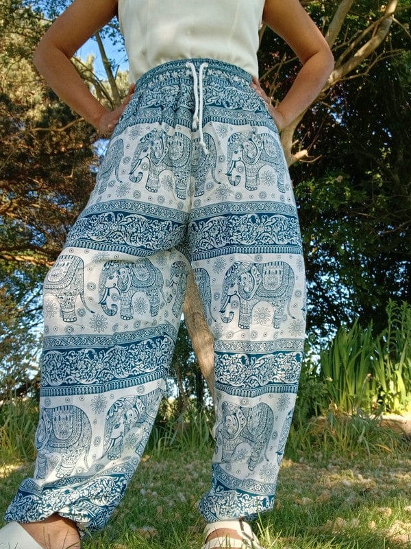 Cream Dark Green Thai Elephant Summer Harem Pants Baggy Trousers Hippie Clothes