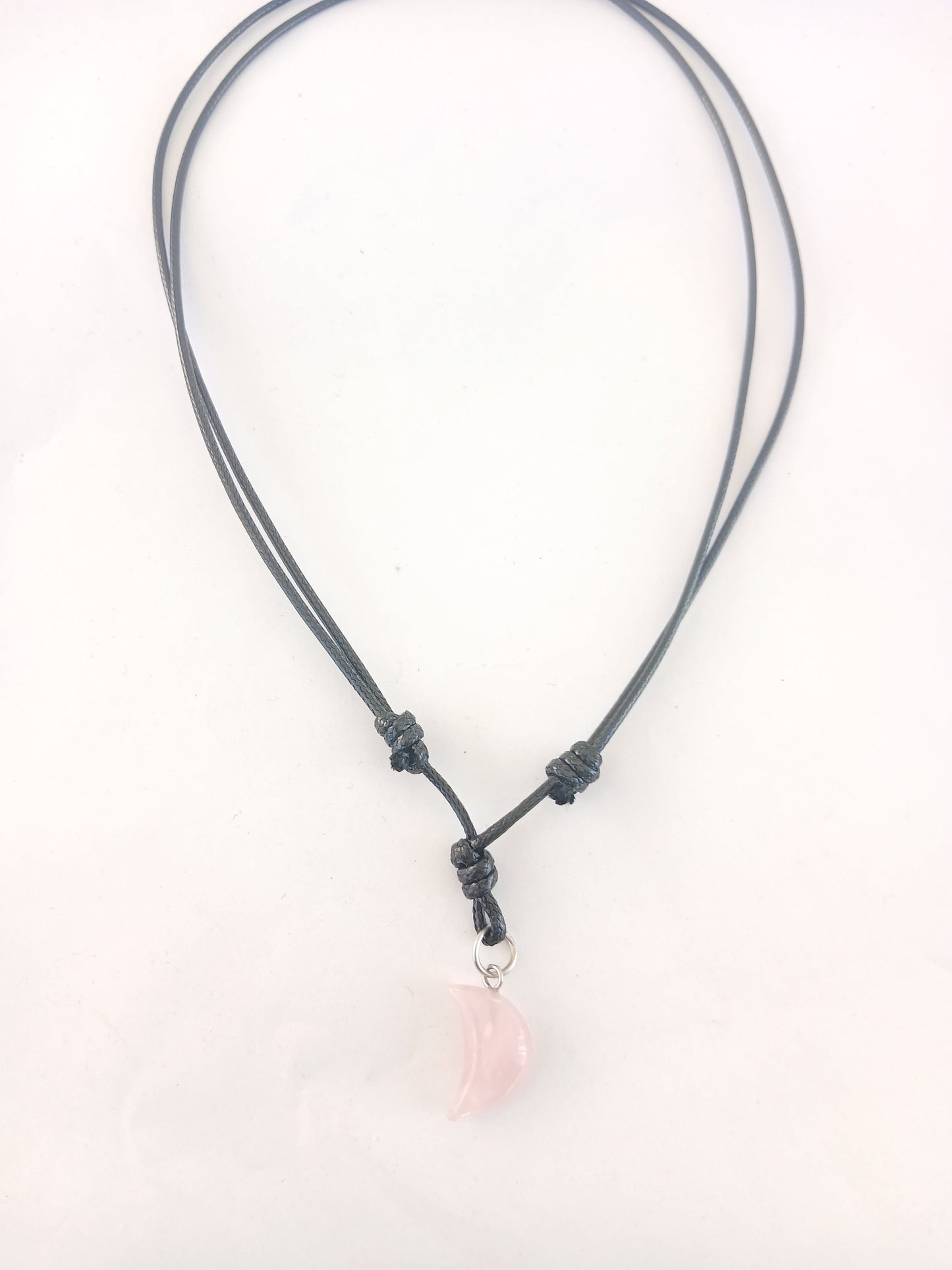 Crescent moon charm Rose Quartz crystal gemstone pendant necklace adjustable neck cord and choker jewellery for unisex