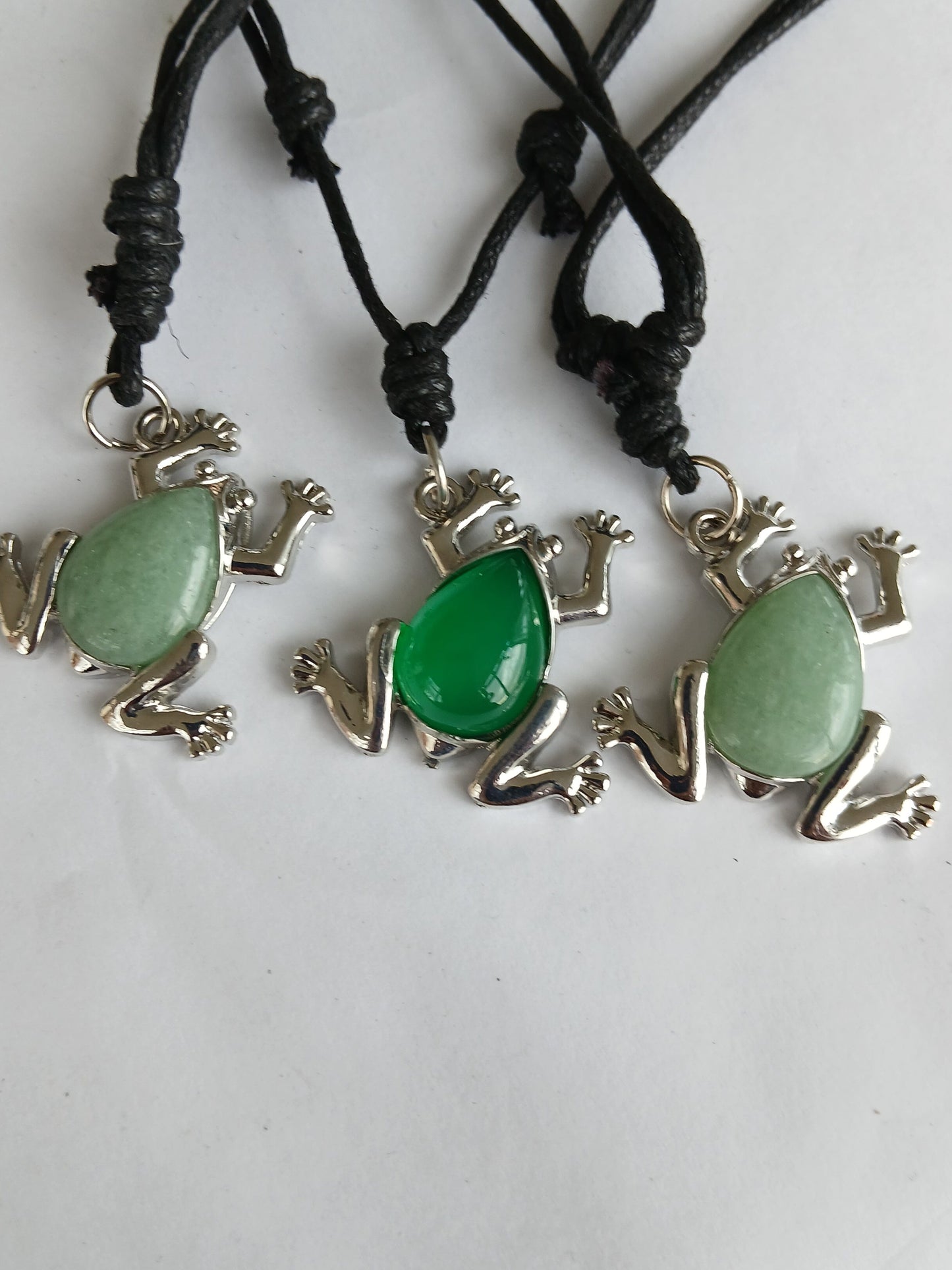 Green aventurine Frog charm healing crystal stone purple pendant necklace black choker adjustable cord