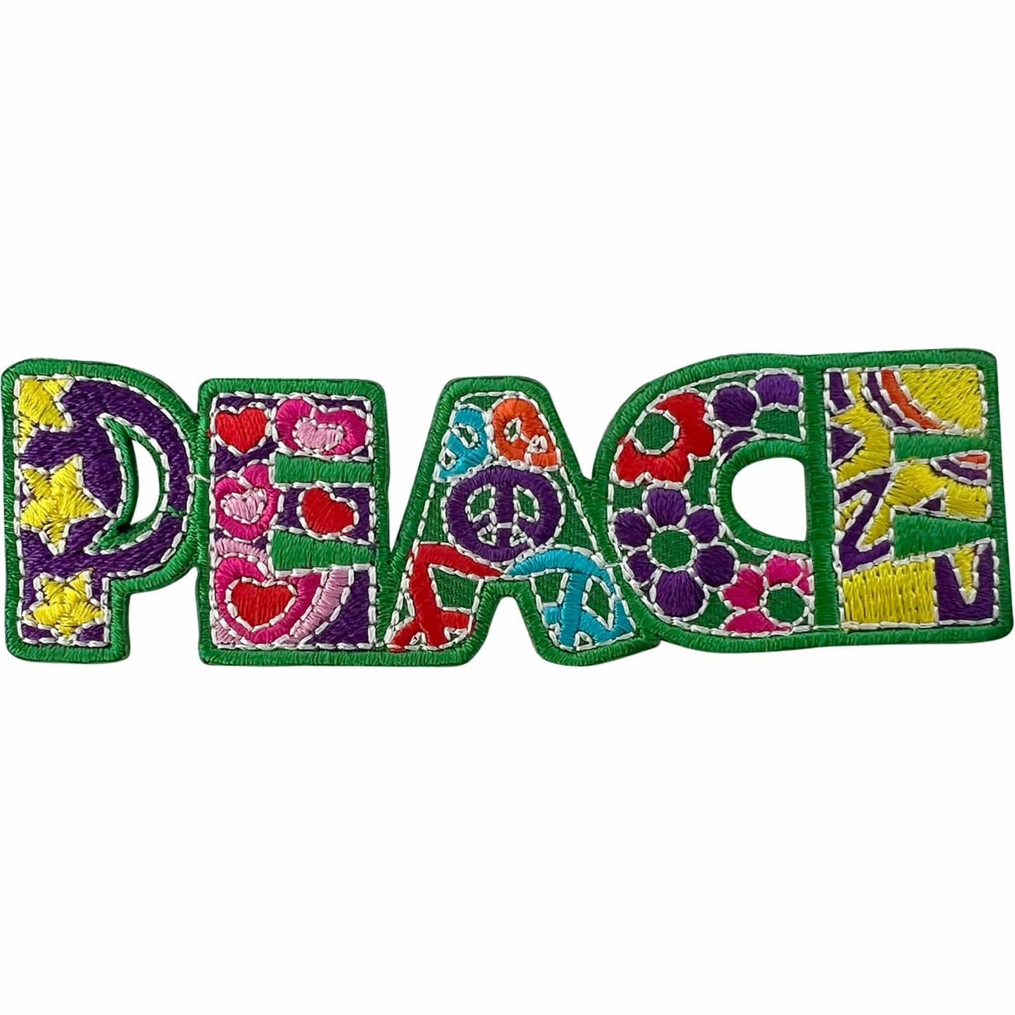 Green Peace Sign Patch Iron Sew On Clothes Hippie Heart Star Flower Power Badge