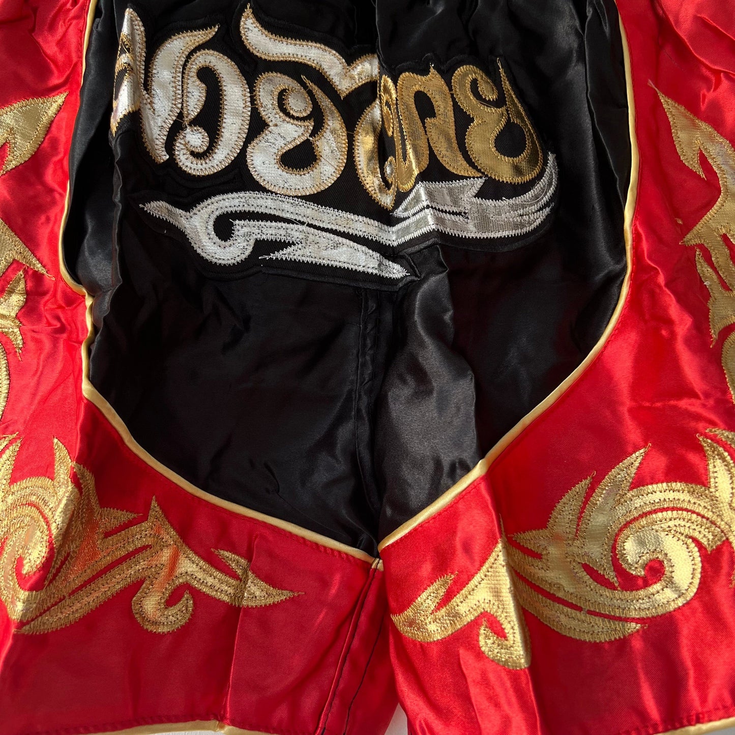 Muay Thai Boxing Shorts Red Black Gold Thai striped mens Sports shorts size XL