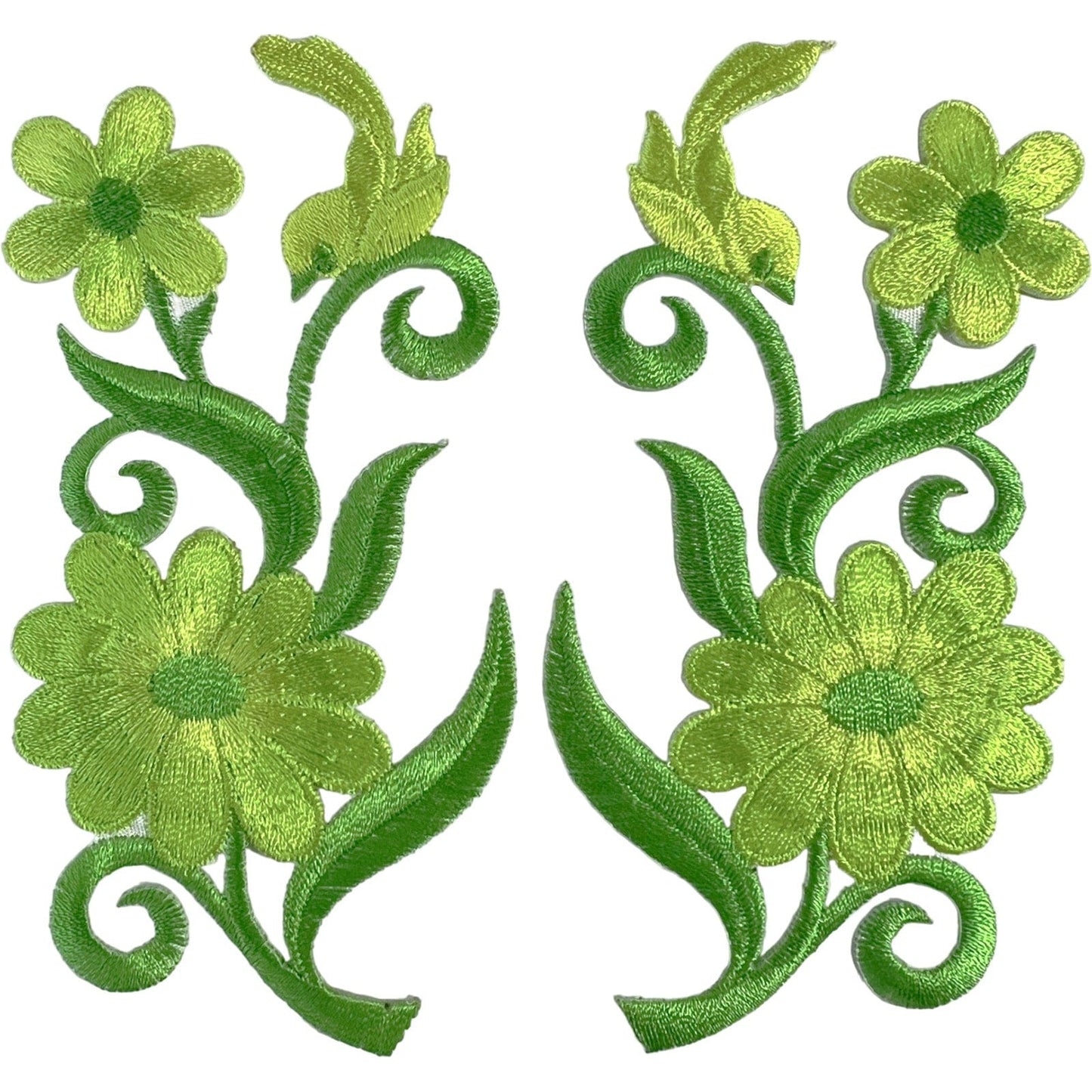 Pair of Green Bird Flower Patches Iron On Sew On Clothes Embroidered Patch Badge