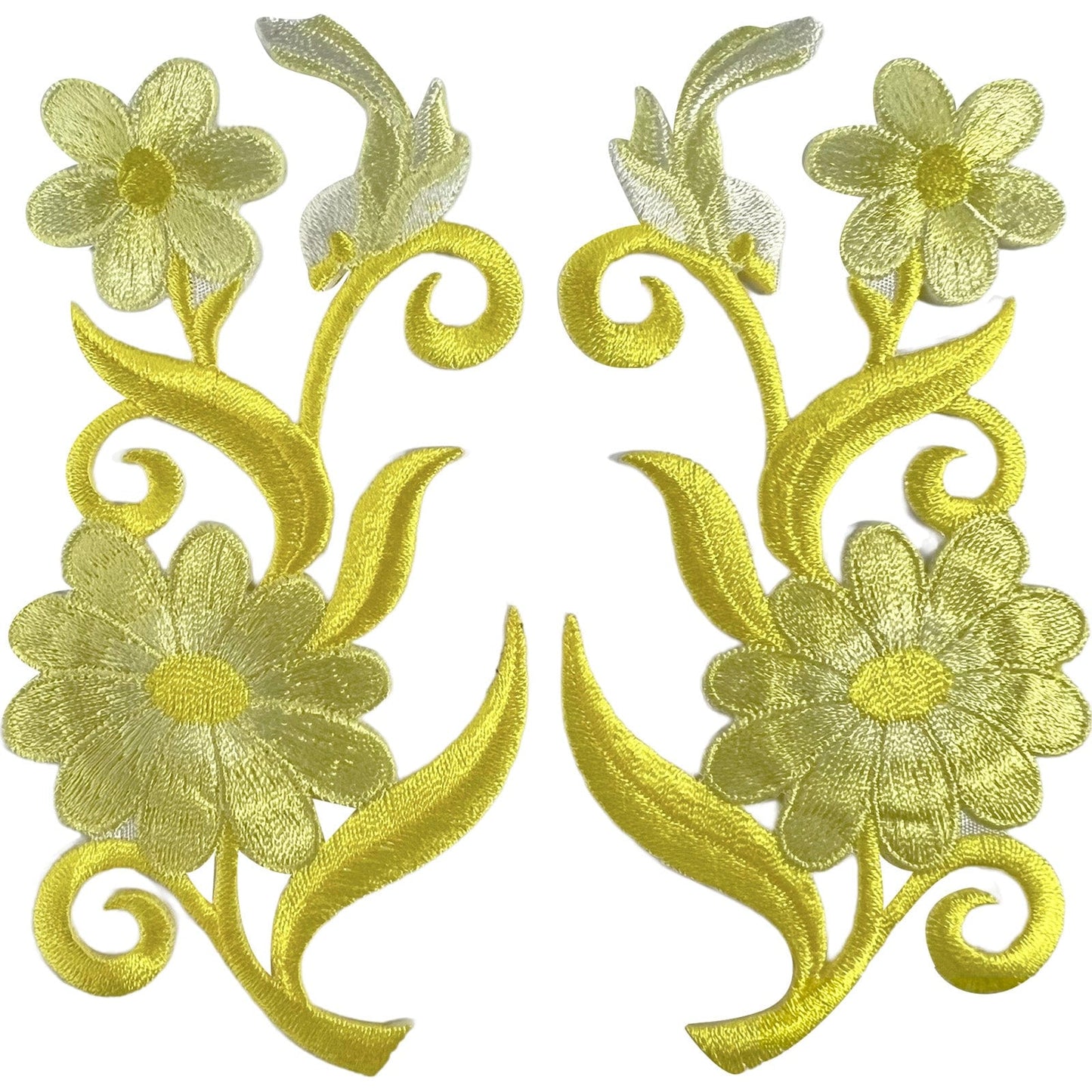 Pair of Patches Badges Iron Sew On Clothing Embroidered Lemon Yellow Bird Flower