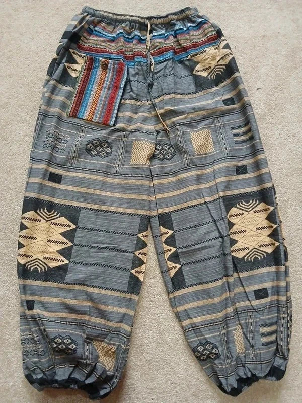 Grey Cream Hippie Harem Pants Baggy Gypsy Yoga Travel Trousers
