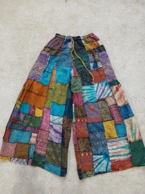 Tie Dye Patchwork Bohemian Hippie Harem Pants Wide Leg Trousers Womens or Mens