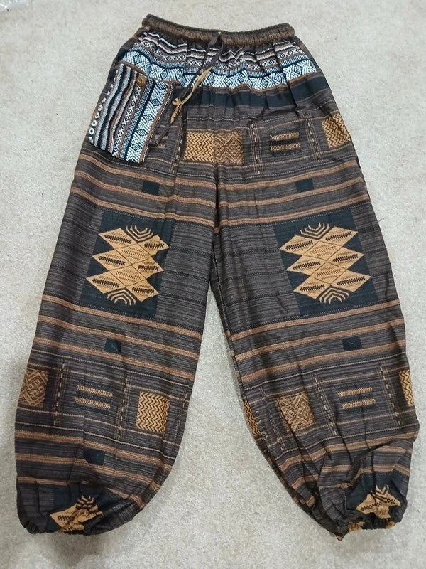 Cotton Woven Mens Womens Harem Pants Wide Leg Hippie Joggers Thai Tribe Trousers