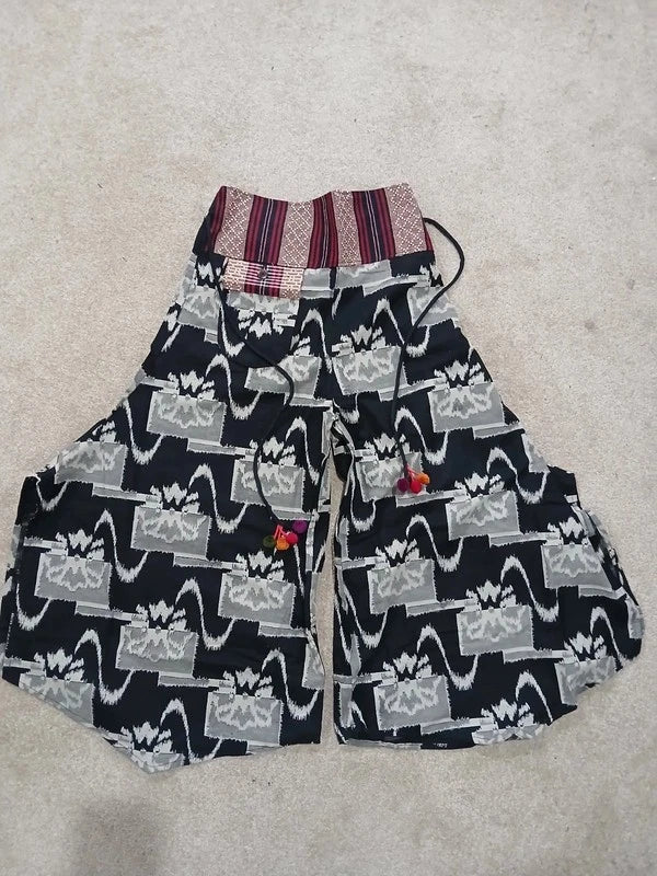 Black Grey Palazzo Wide Leg Harem Pants Bohemian Hippie Flower Trousers