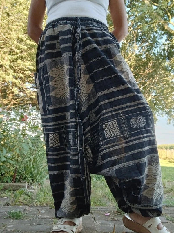 Cotton Black White Aladdin Genie Harem Pants Baggy Hippie Gypsy Boho Trousers