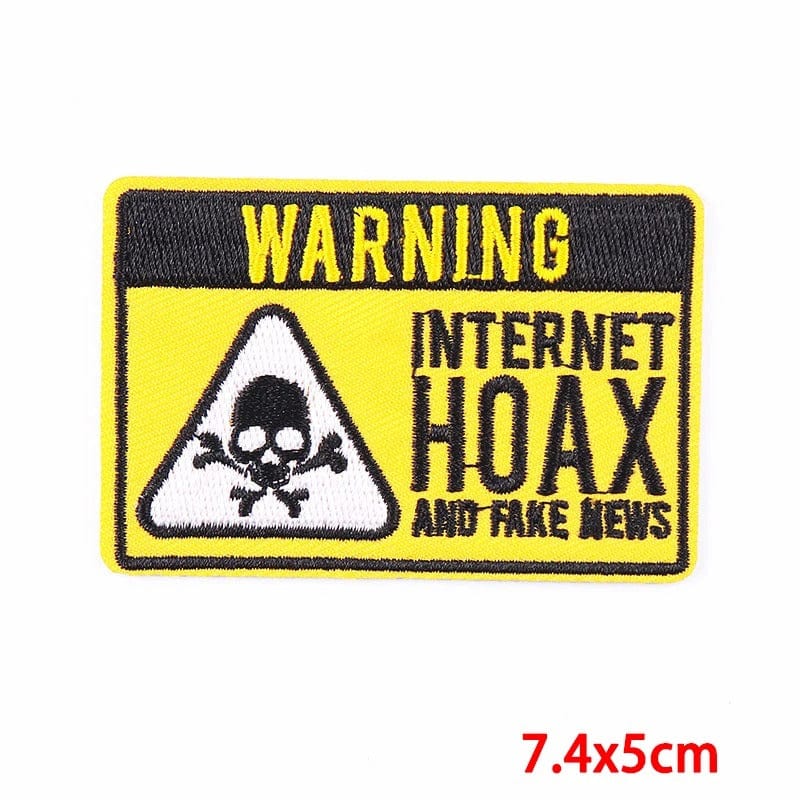 Warning Internet Hoax Fake News Iron On Patch Skull Crossbones Embroidered Badge