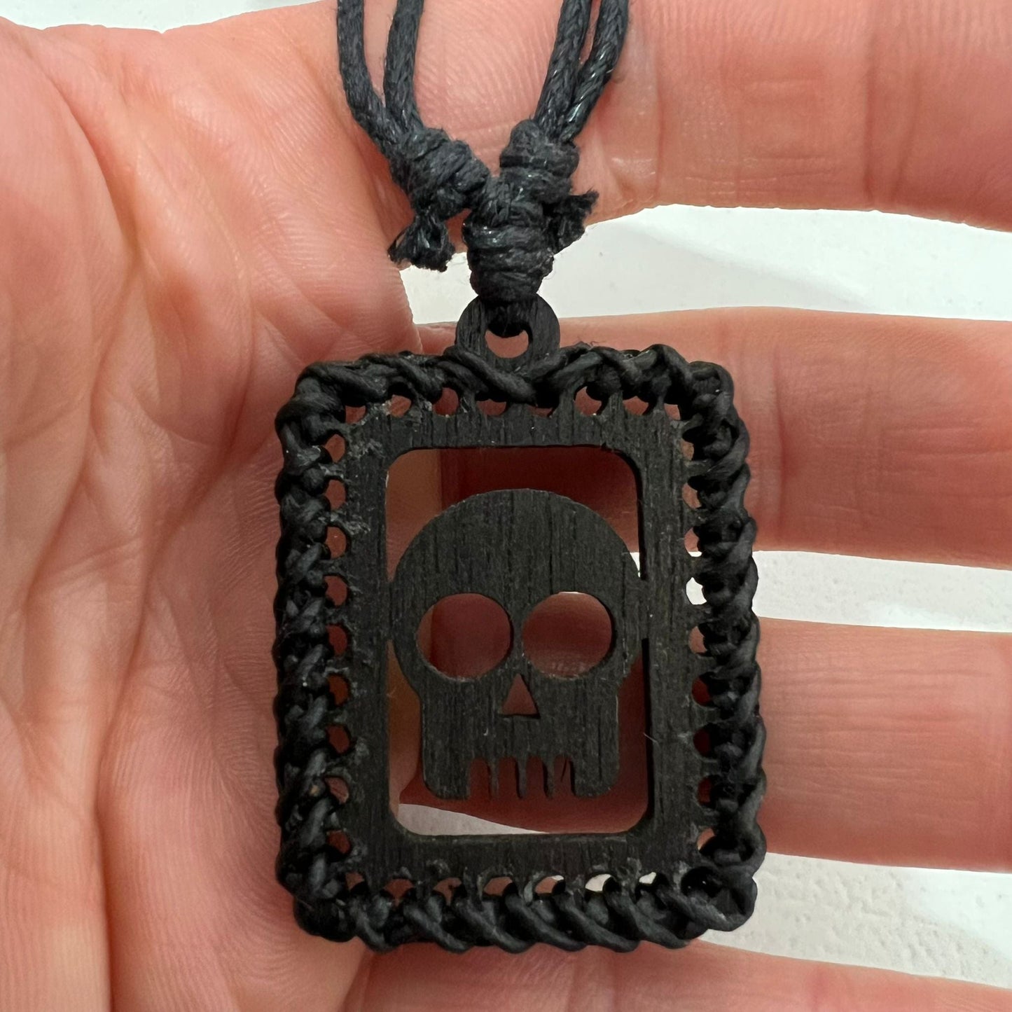 Wooden Skull Pendant Necklace Cord Chain Mens Womens Tribal Handmade Jewellery