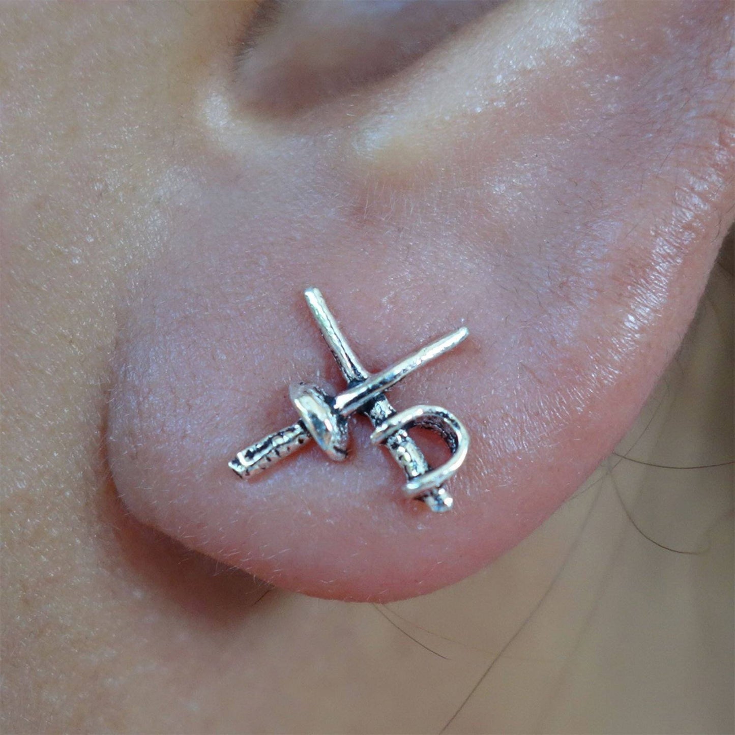 2 x 925 Sterling Silver Cutlass Sword Ear Studs Pirate Fancy Dress Stud Earrings