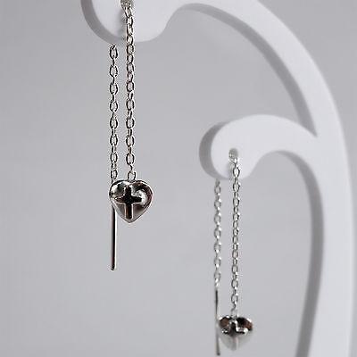 925 Sterling Silver Heart Cross Threader Earrings Studs Threads Chains Jewellery