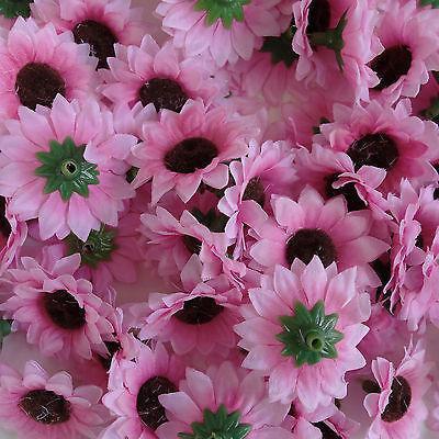 Artificial Pink Sunflower Flower Heads Silk Fake Flowers for Hair Clips Headband