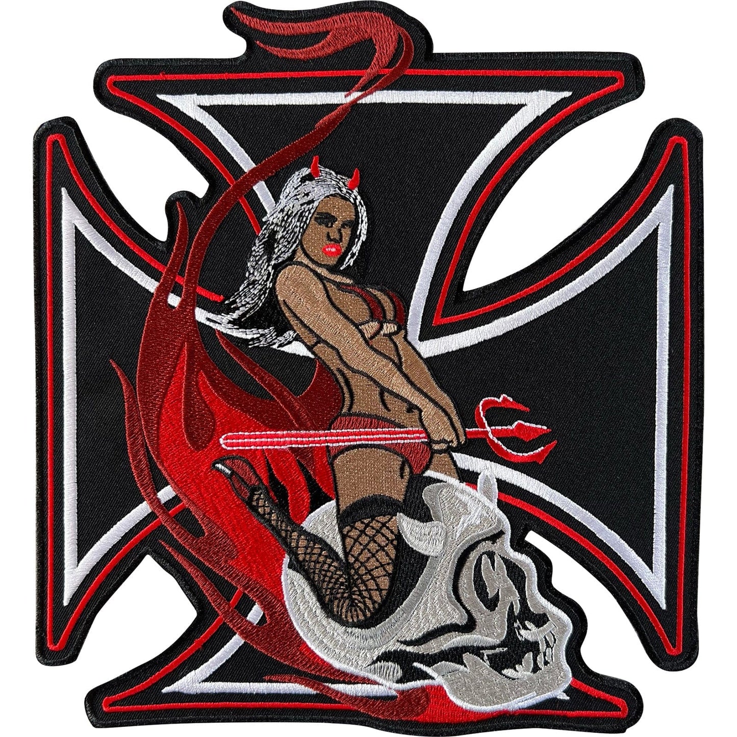 Big Large Sexy Devil Skull Cross Patch Iron Sew On Jacket Coat Embroidered Badge