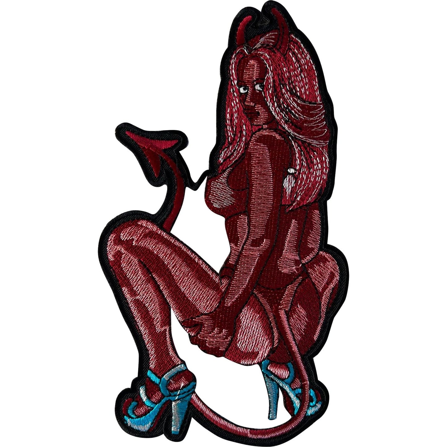 Big Large Sexy Woman Red Devil Patch Iron Sew On Jacket Clothes Embroidery Badge
