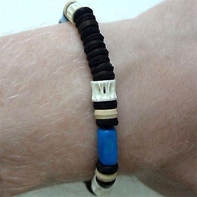 Black Blue Bone Wood Bead Surf Bracelet Wristband Bangle Tribal Ethnic Jewellery Black Blue Bone Wood Bead Surf Bracelet Wristband Bangle Tribal Ethnic Jewellery