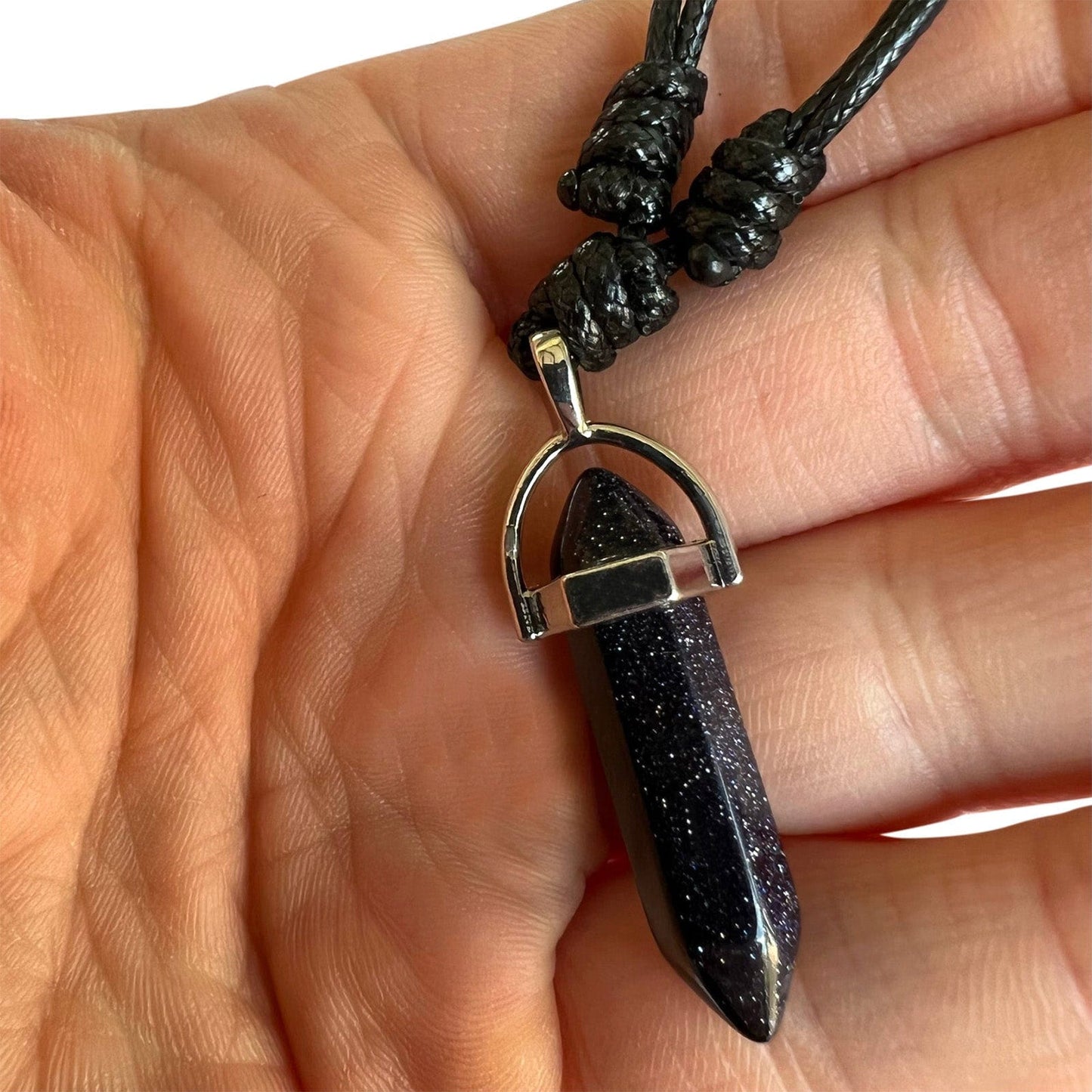 Black Blue Goldstone Crystal Necklace Pendant Womens Mens Girls Quartz Jewellery