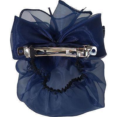 Blue Hair Bow Flower Bun Net Barrette Clip Satin Ribbon Snood Girls Accessories Blue Hair Bow Flower Bun Net Barrette Clip Satin Ribbon Snood Girls Accessories