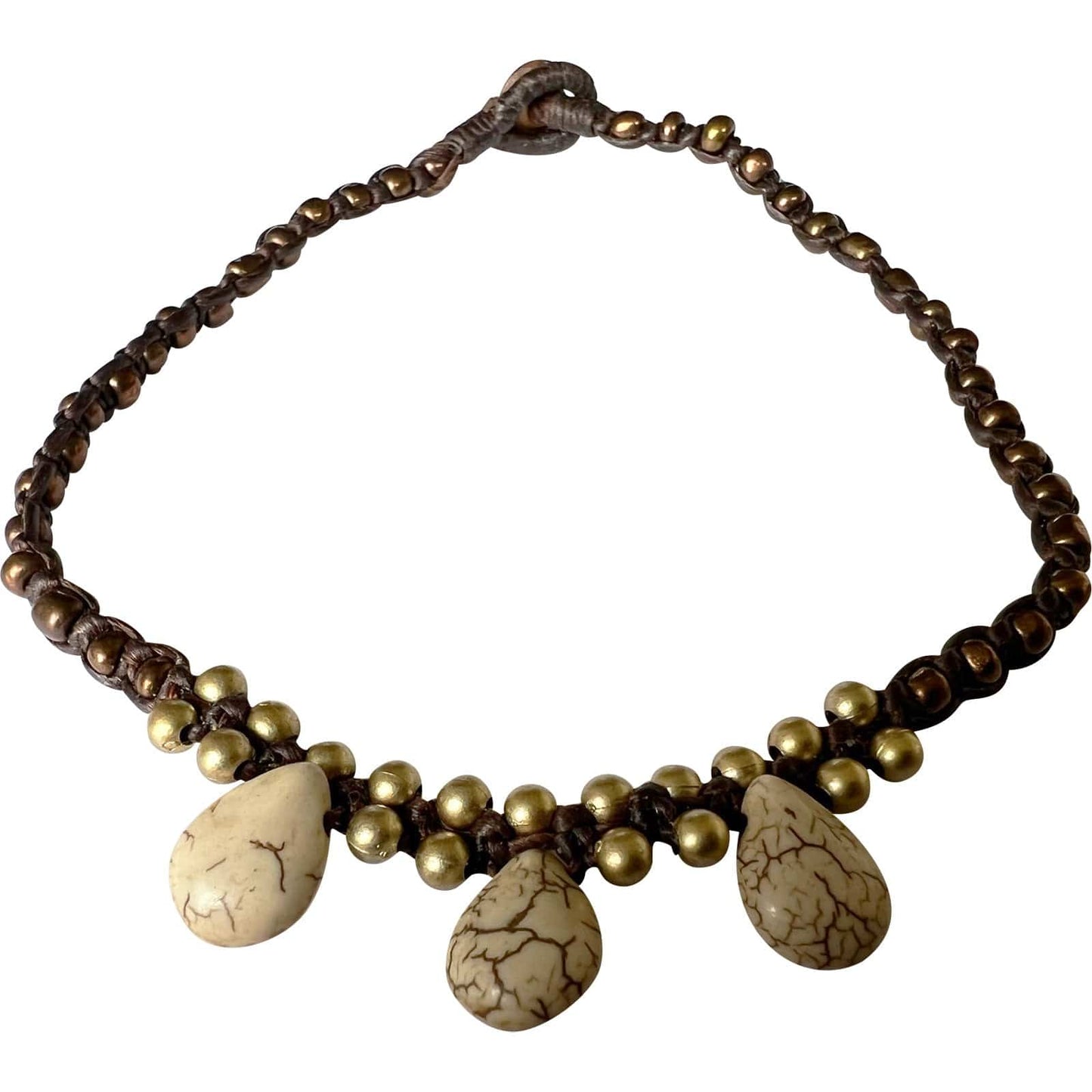 Brown Bronze Gold White Beads Anklet Foot Chain Ankle Bracelet Womens Jewellery