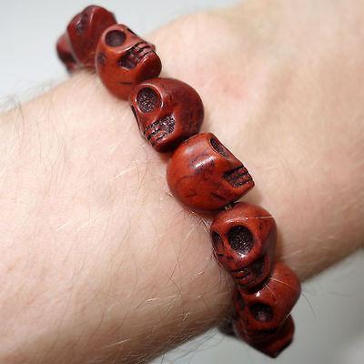 Elastic Brown Skull Charm Bead Bracelet Wristband Bangle Mens Womens Boys Girls