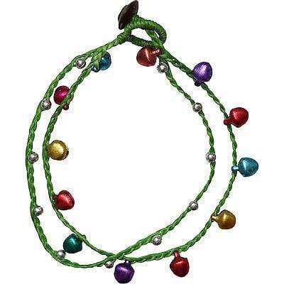 Green Ankle Bracelet Foot Anklet Chain Multi Colour Silver Bells Feet Jewellery