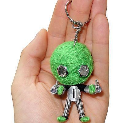 Handmade Recycled Metal Neon Green Robot String Voodoo Doll Keyring Keychain Toy Handmade Recycled Metal Neon Green Robot String Voodoo Doll Keyring Keychain Toy